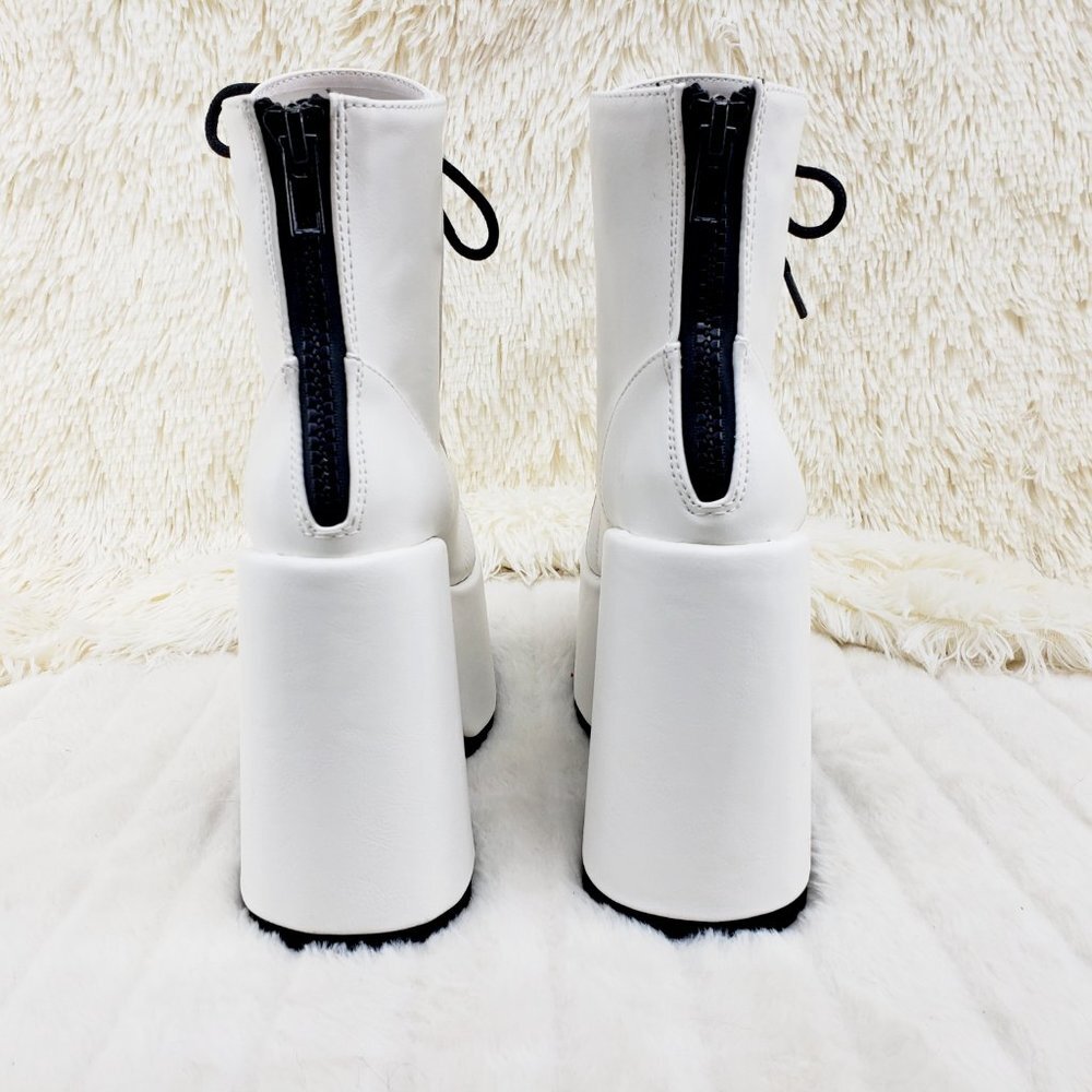 White Matte Chunky Platform Goth Punk Ankle Boots Camel - Picture 10 of 14